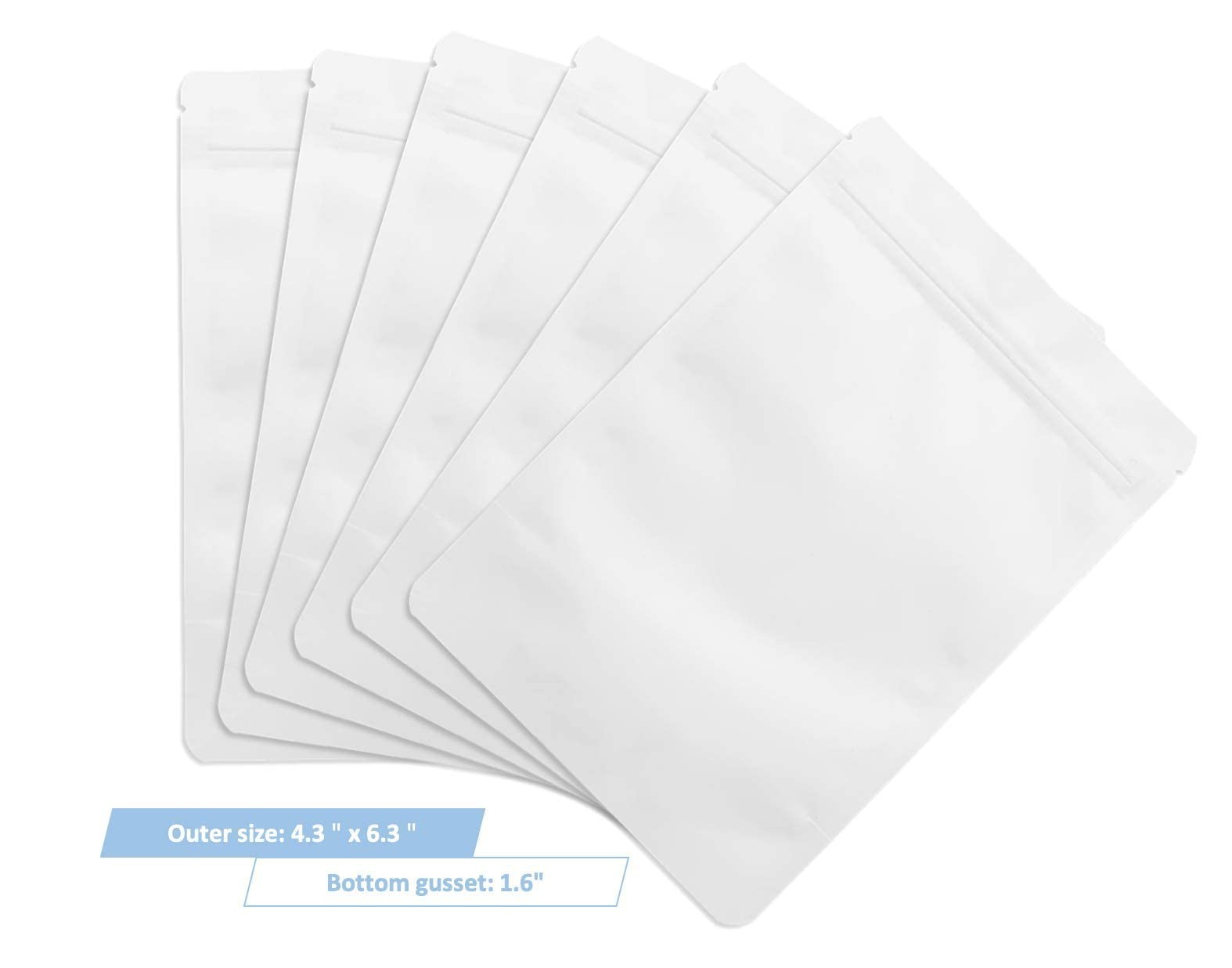 100 Pack Matte White Mylar Stand up Bags – 4.3X6.3 Inches Resealable Smell Proof