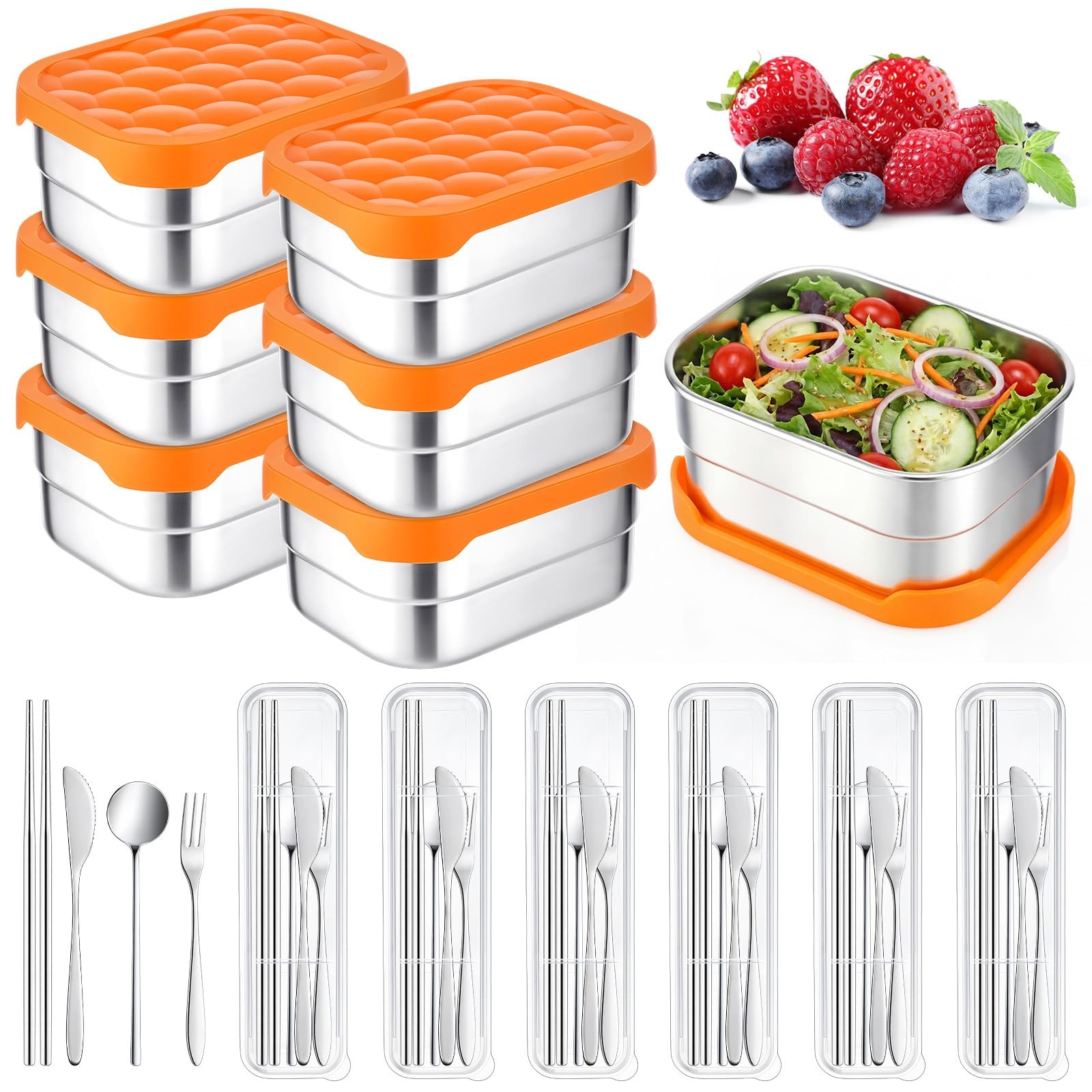36 Pcs Stainless Steel Containers with Silicone Lids 14 oz Reusable Food Snac…