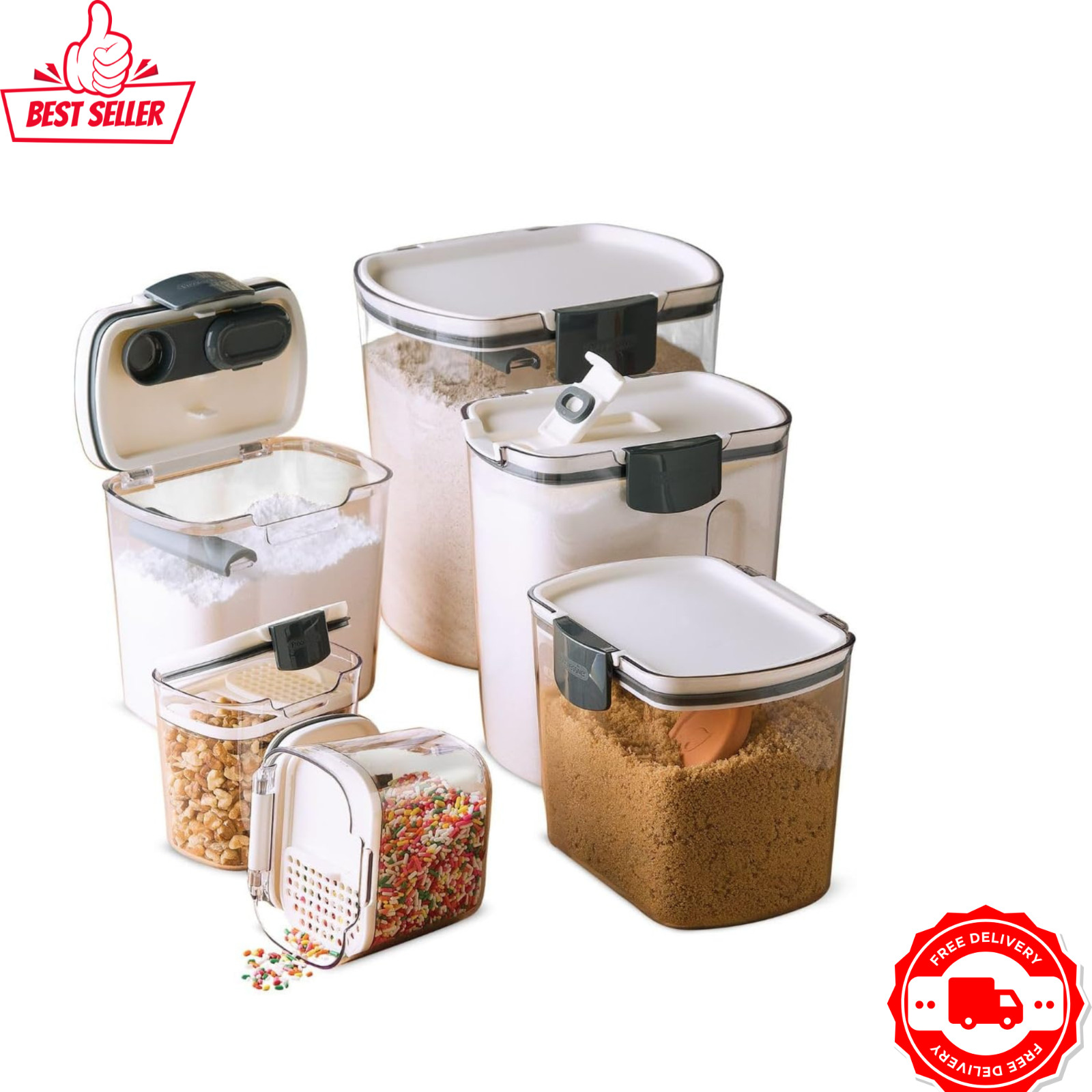 NEW Airtight Kitchen Storage Canister Container Set Flour Sugar 6 Piece Set