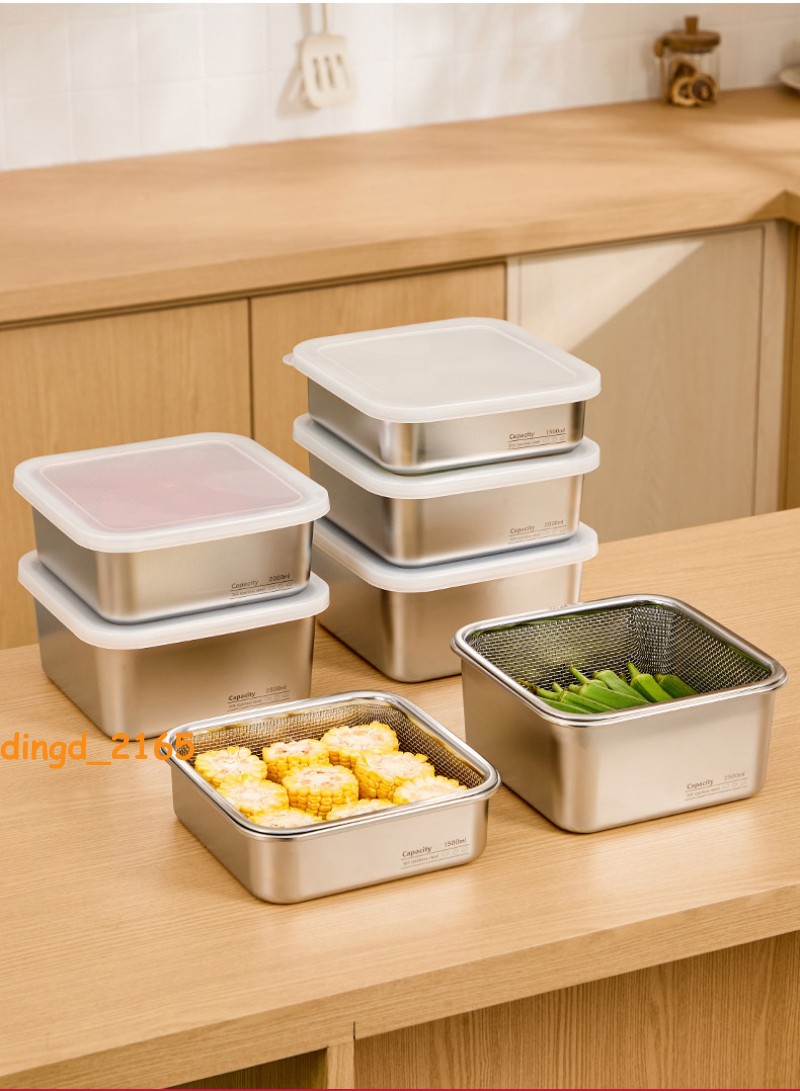 Strainer Food Storage Box Stackable Stainless Steel Food Container Freshness Box