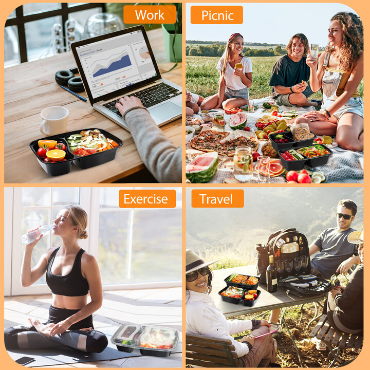 20-Piece Lightweight Durable Reusable BPA-Free 2-Compartment Meal Prep Container