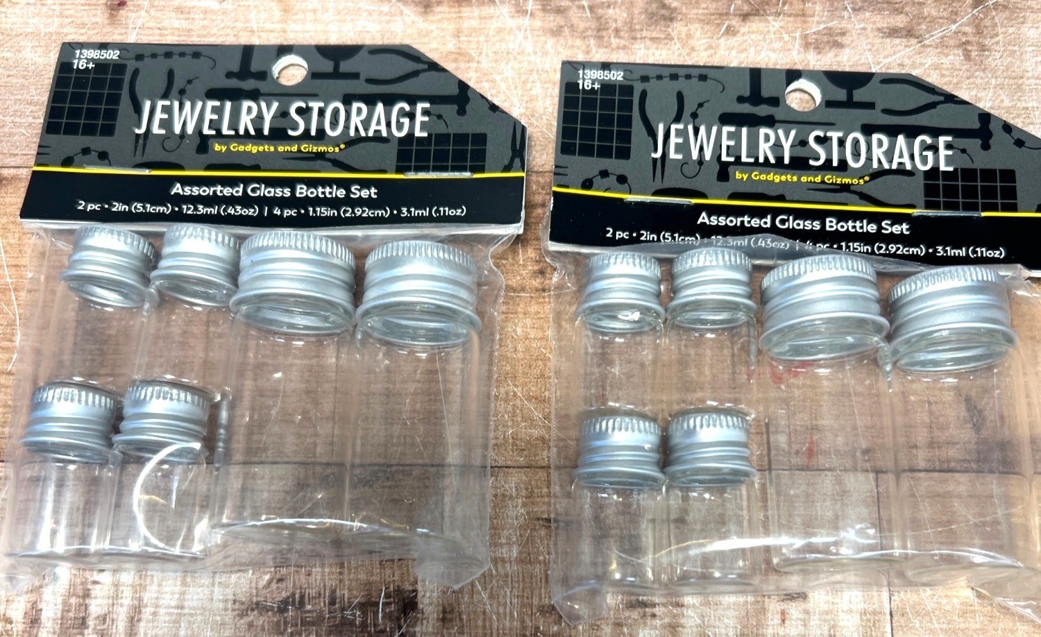Jewelry Storage Assorted Glass Bottle Set With Lids 6-Piece 12.3ml & 3.1ml Size