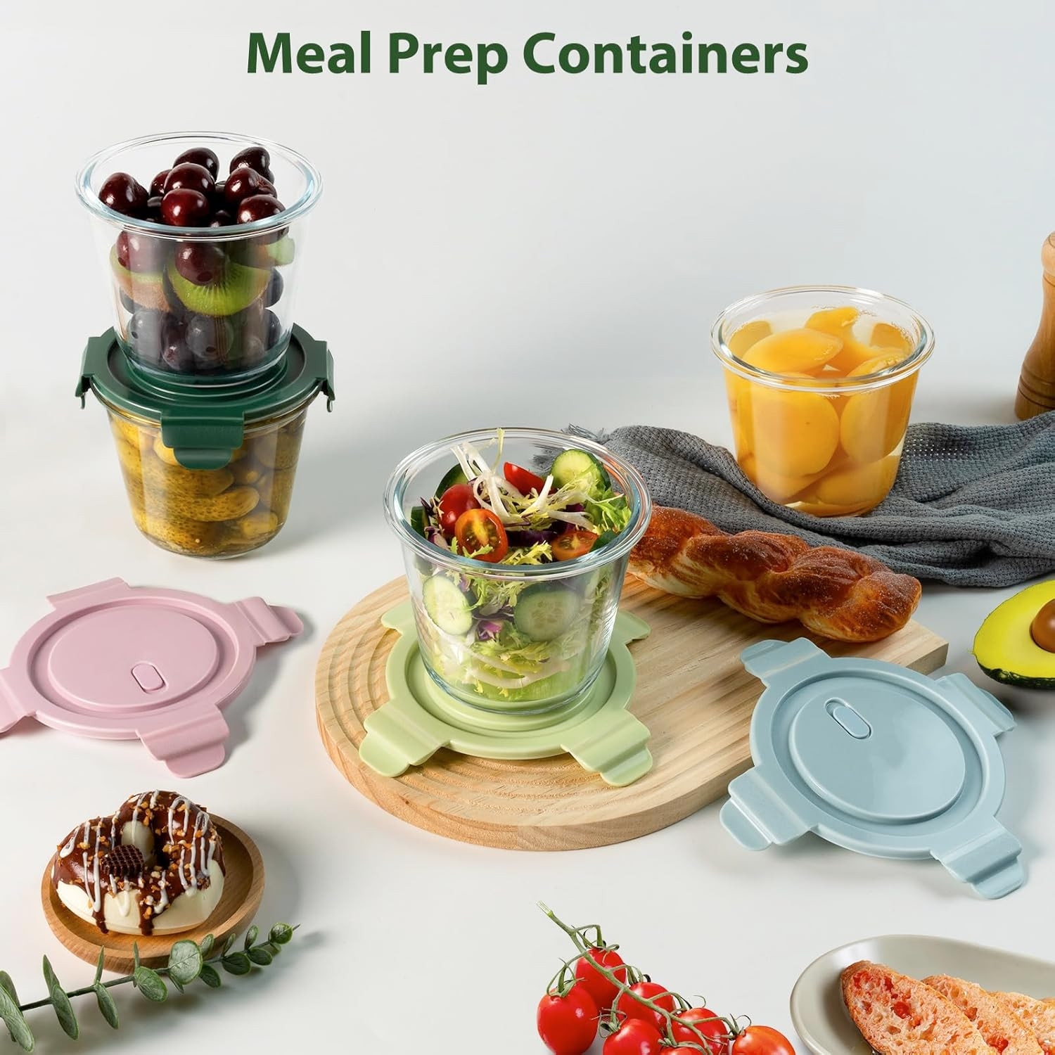 3Cup/23Oz Glass Meal Prep Containers with Vented Lids Food Storage, 4 PACK | Sou