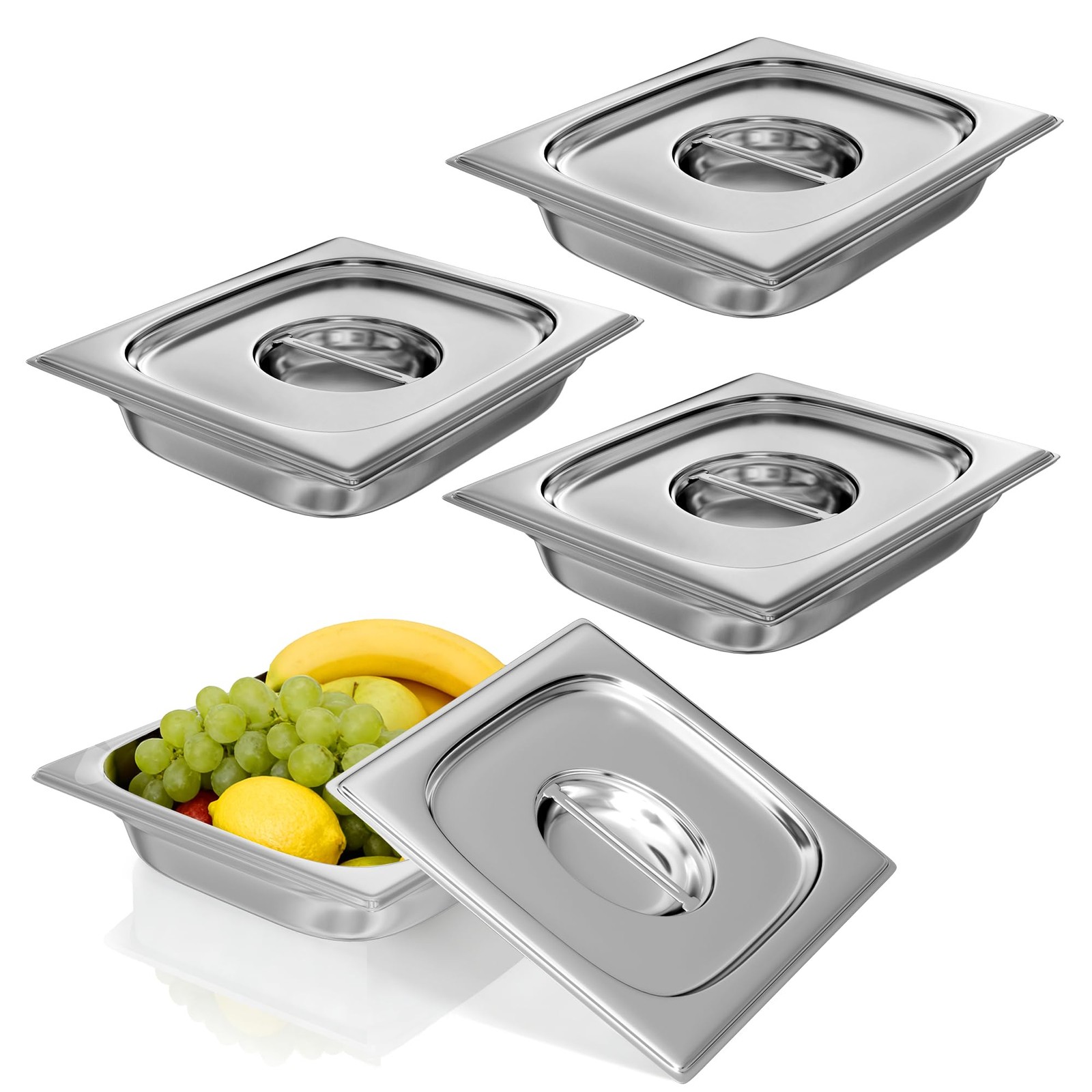 4 Pack Hotel Pans with Lids 1/2 Size 2.5″ Deep, Stainless Steel Steam Table P…