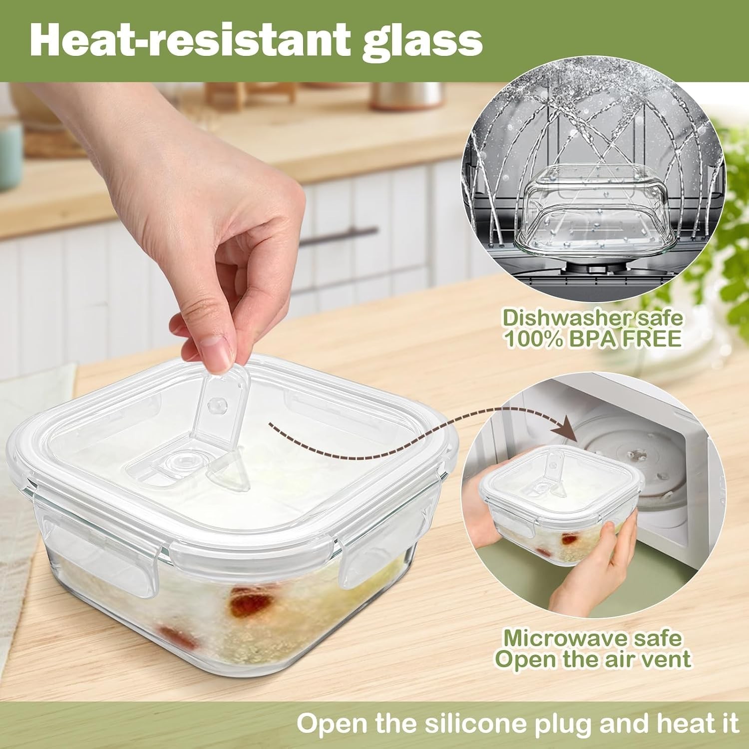 Square Glass Containers with Lids 3 Cup/24 oz, 4 Pack