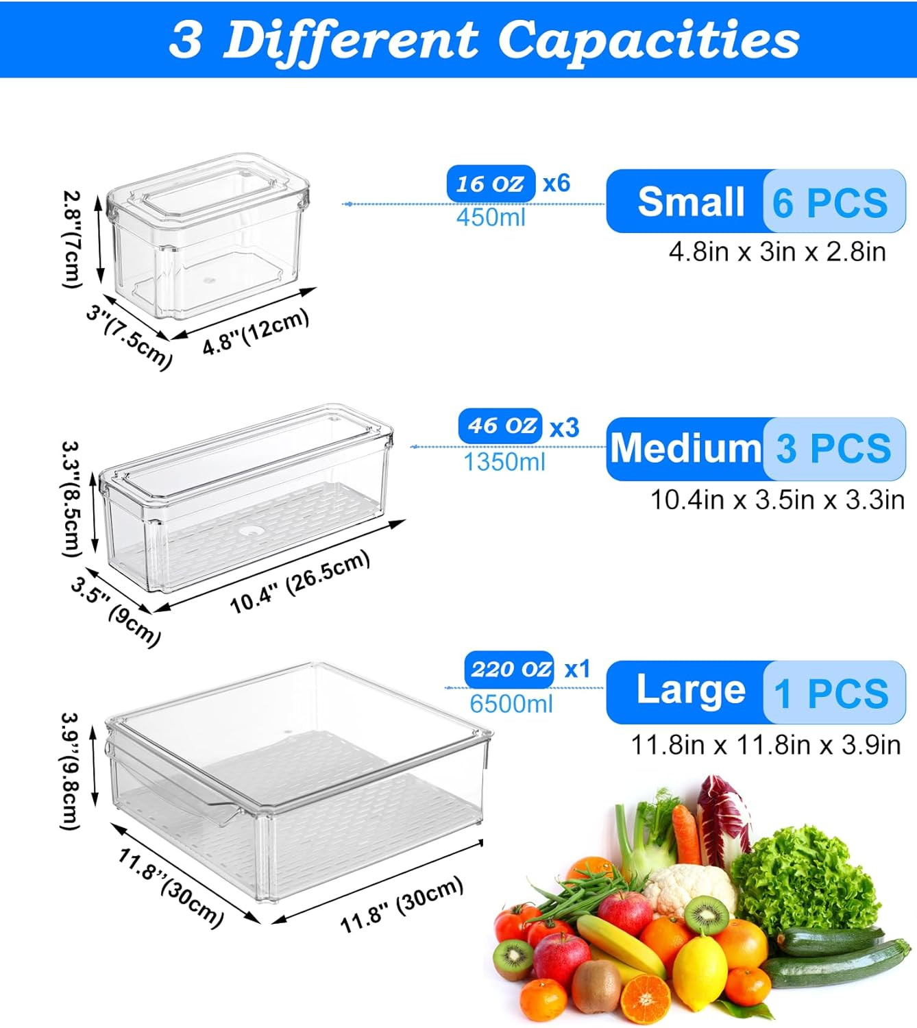 KUMD 10-Pack Clear Fridge Organizer Bins with Lids, Stackable Refrigerator Stora