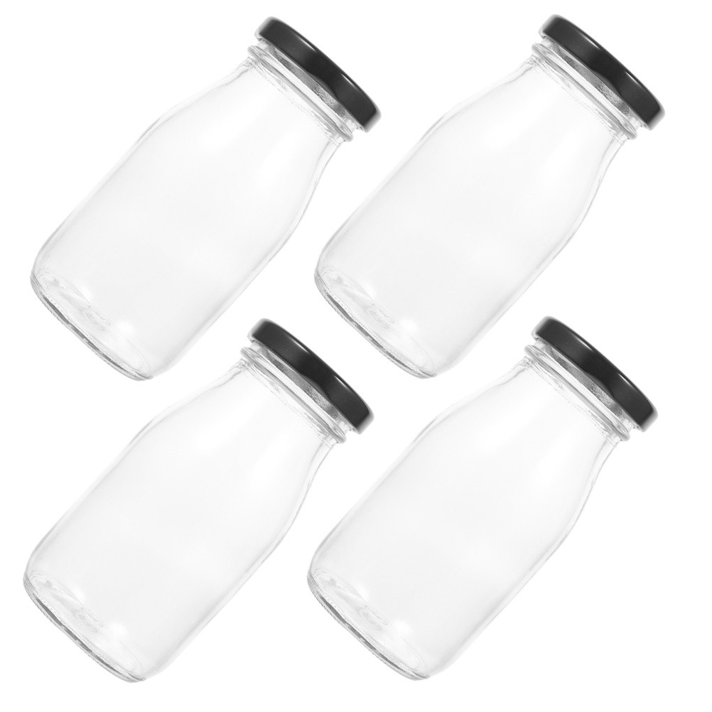 4pcs Milk Containers For Refrigerator Milk Jugs Glass Bottles With Lids 200ml