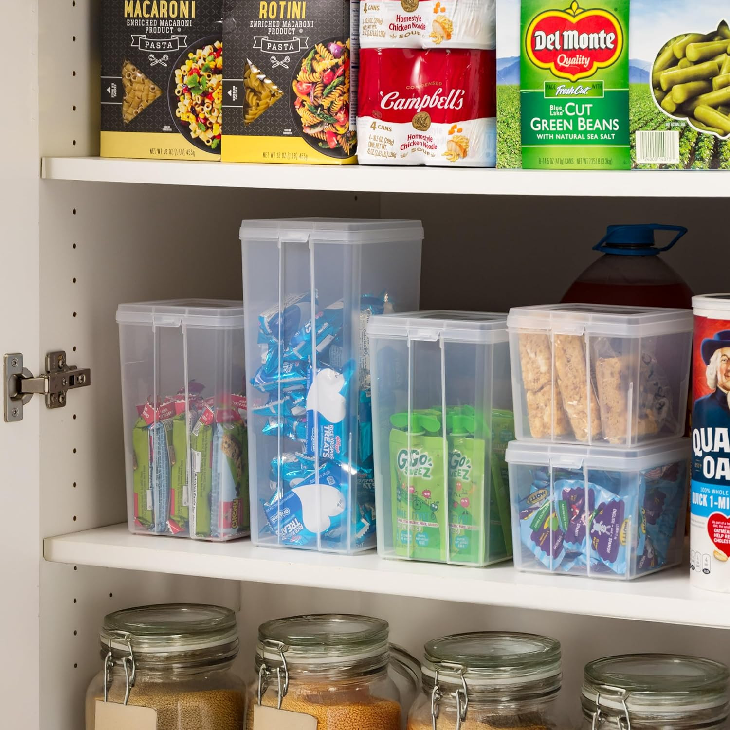 Vertical Plastic Flip Top Storage Containers Bins with Lids for Pantry, Home, Of