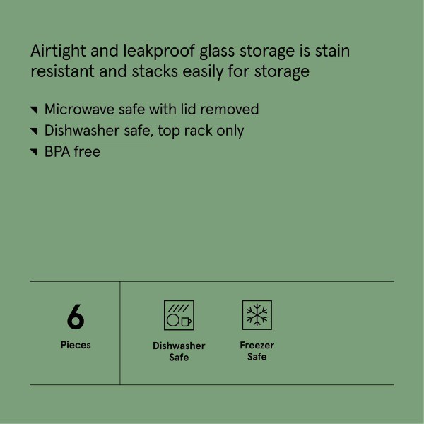 6pc (Set of 3) Glass Food Storage Container Set Clear Freezer, Dishwasher