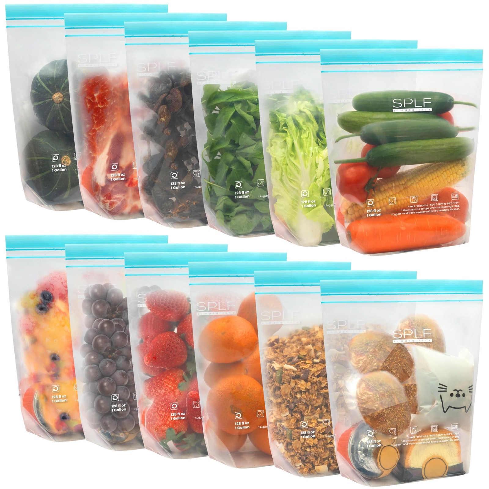 12 Pack Reusable Gallon Freezer Bags Dishwasher Microwave Safe, 1 Gallon BPA …