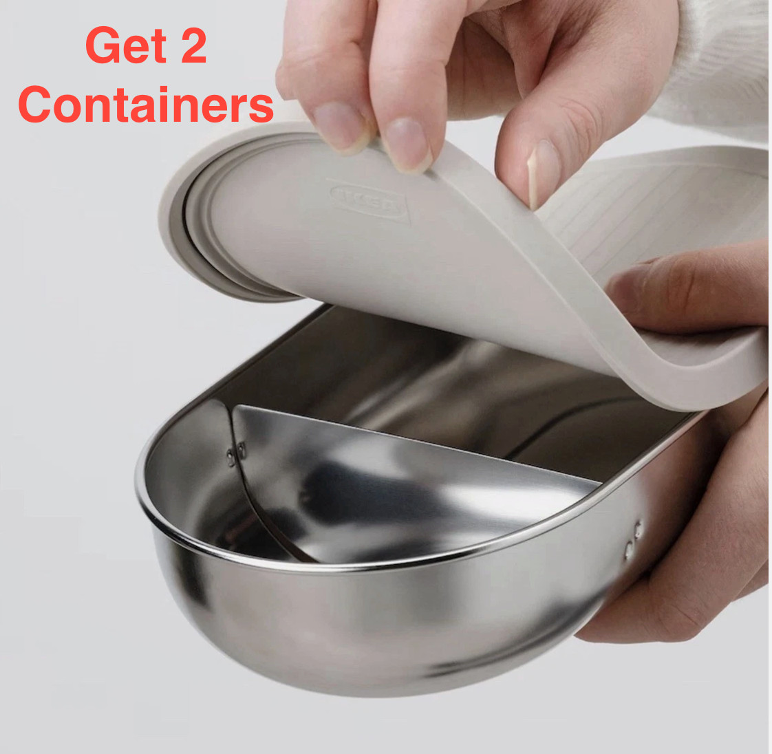 x2 IKEA HALVVARM Stainless Steel Food Container With Lid & Divider