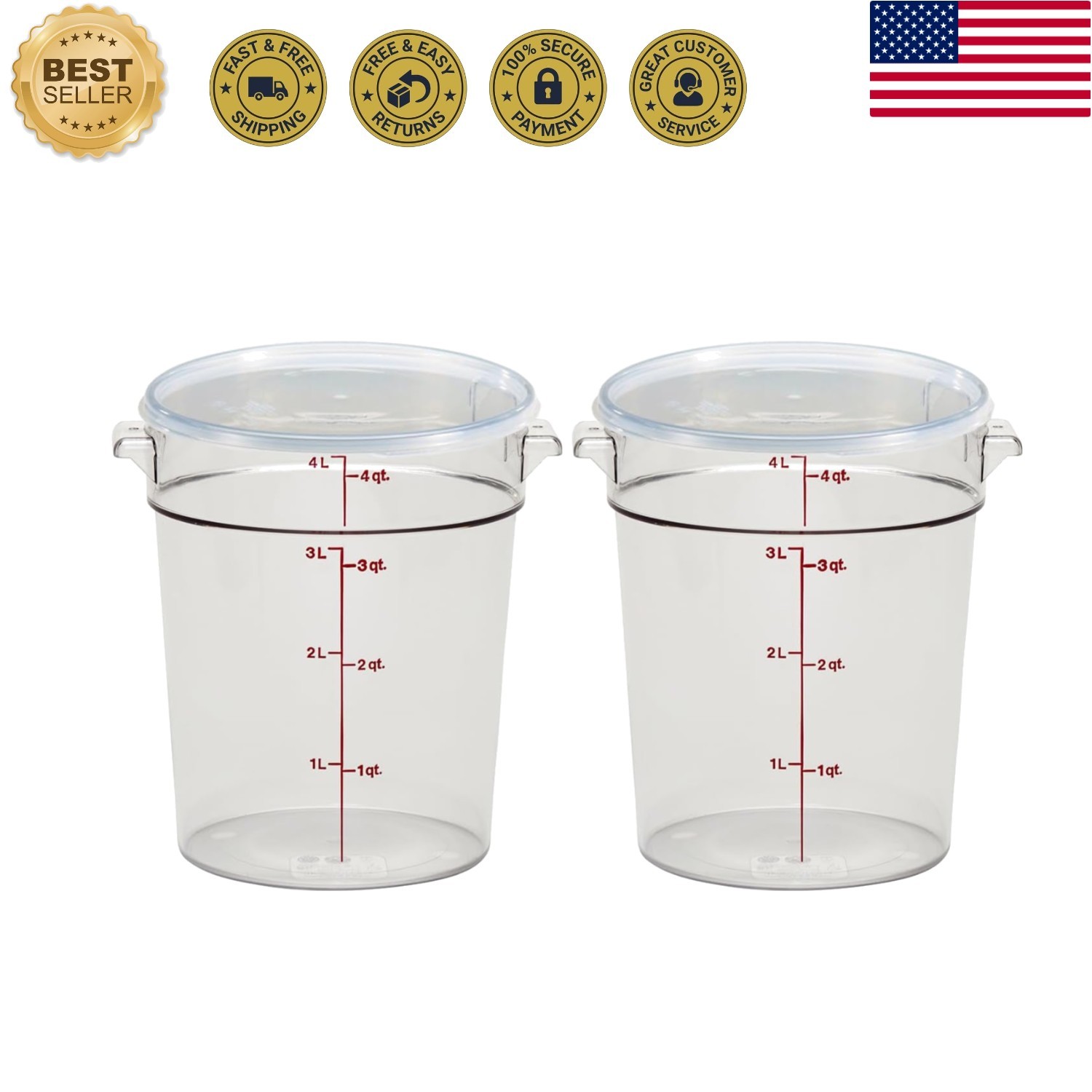 2-Pack 4 QT Clear Food Storage Containers – Polycarbonate, Easy Access