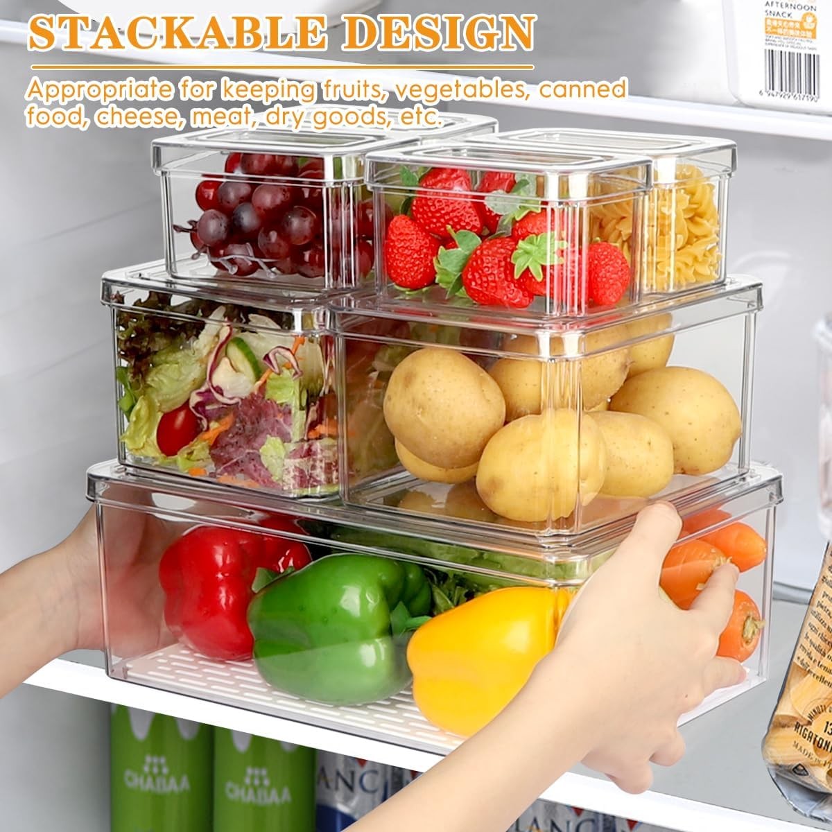 14 Pack Fridge Organizer Stackable Refrigerator Organizer Bins W/ Lids PBA-Free
