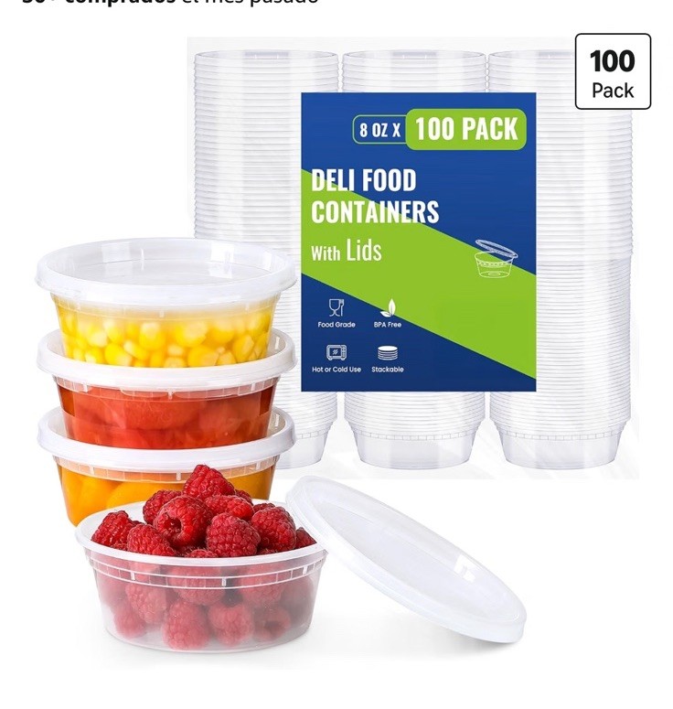 AOZITA 8 oz Clear Round Plastic Deli Containers, Snap Lids, BPA-Free 100