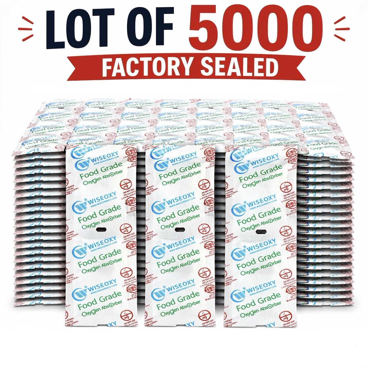 Lot of 5000 Oxygen Absorbers 50cc Food Grade WISEOXY Factory Sealed