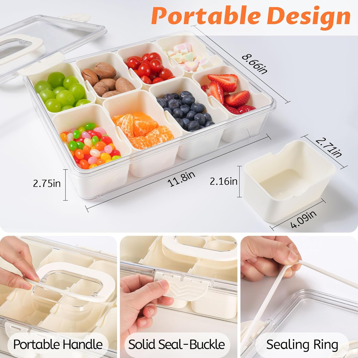 Snackle Box Container, Dishwasher Safety – Divided Serving Tray with Lid and Han
