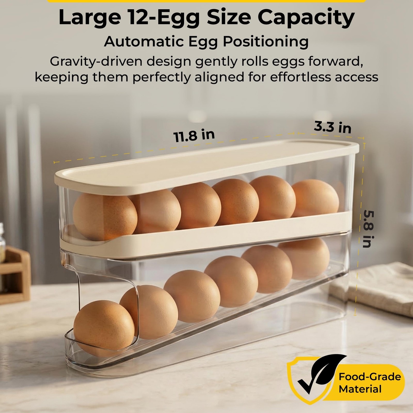 Automatic Rolling Fridge Egg Container 12 Eggs, 2-Tier Egg Holder for Refrige…
