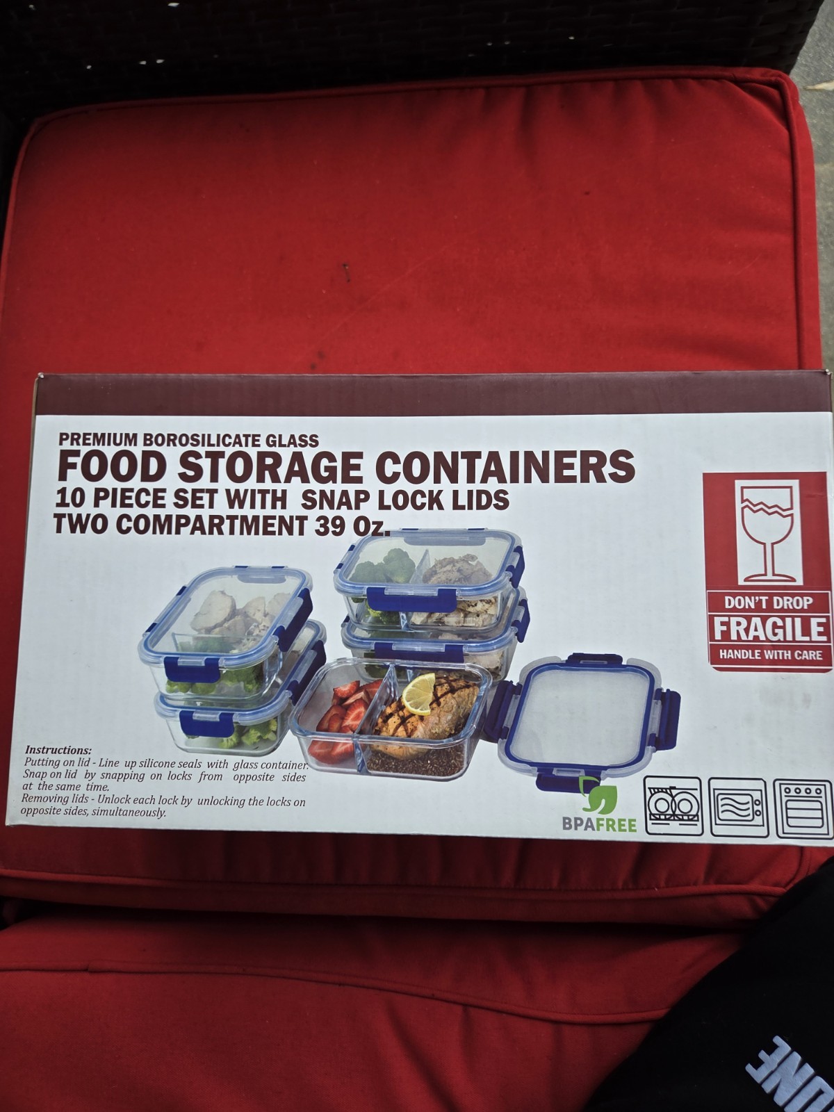 Borosilicate Glass Large 5 Pack Food Storage Containers With Snap Lock Lids