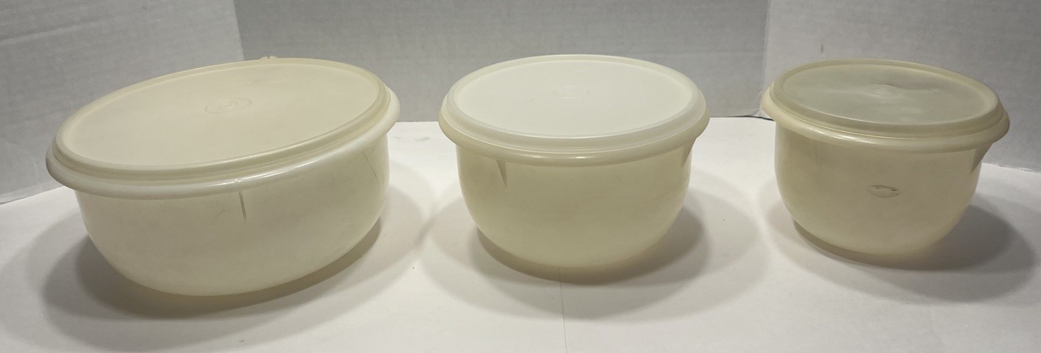 Vintage Tupperware Fix N Mix Nesting Bowls with Lids Sheer Set of 3 Flaws READ