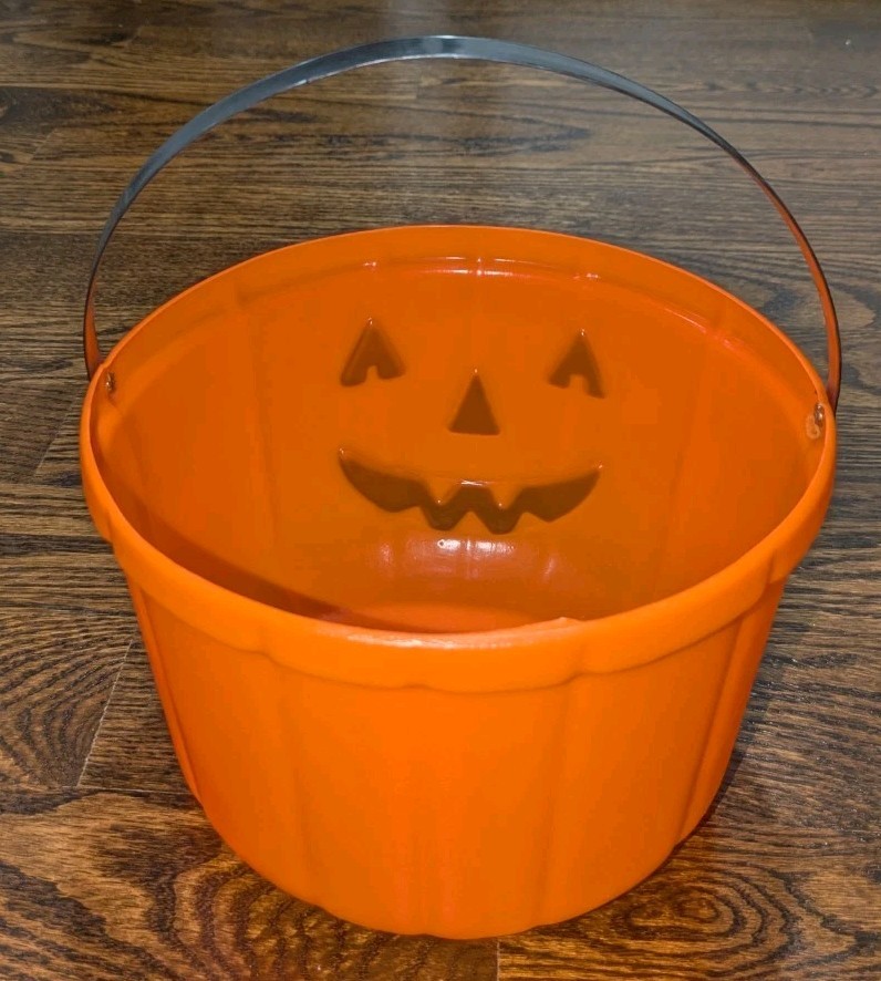 Vintage Plastic Halloween Pumpkin Pail Bucket Blow Mold General Jack Lantern Vtg
