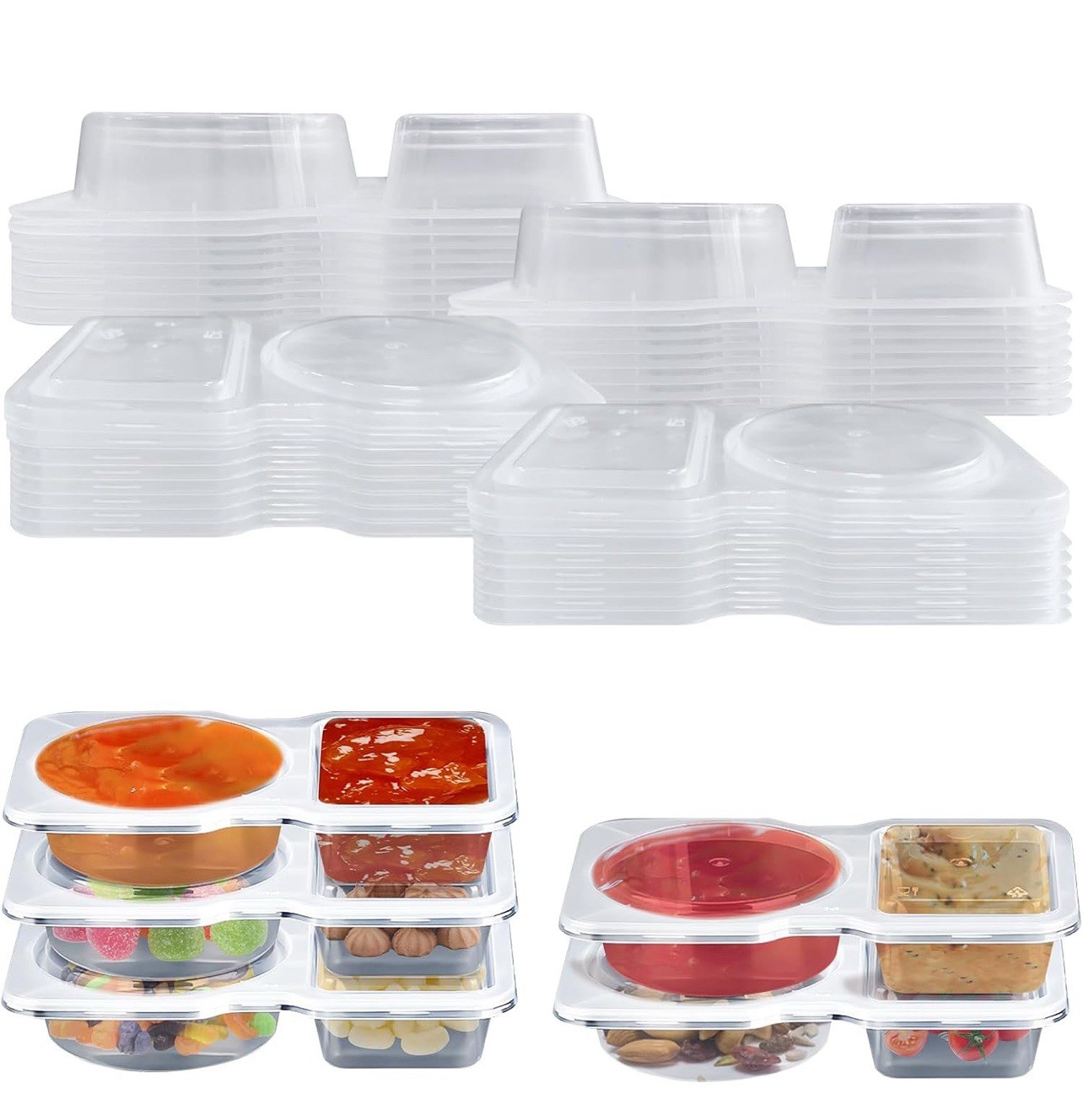 16pcs Reusable Snack & Dipping Containers w/ Lids 2-Compartment BPA Free