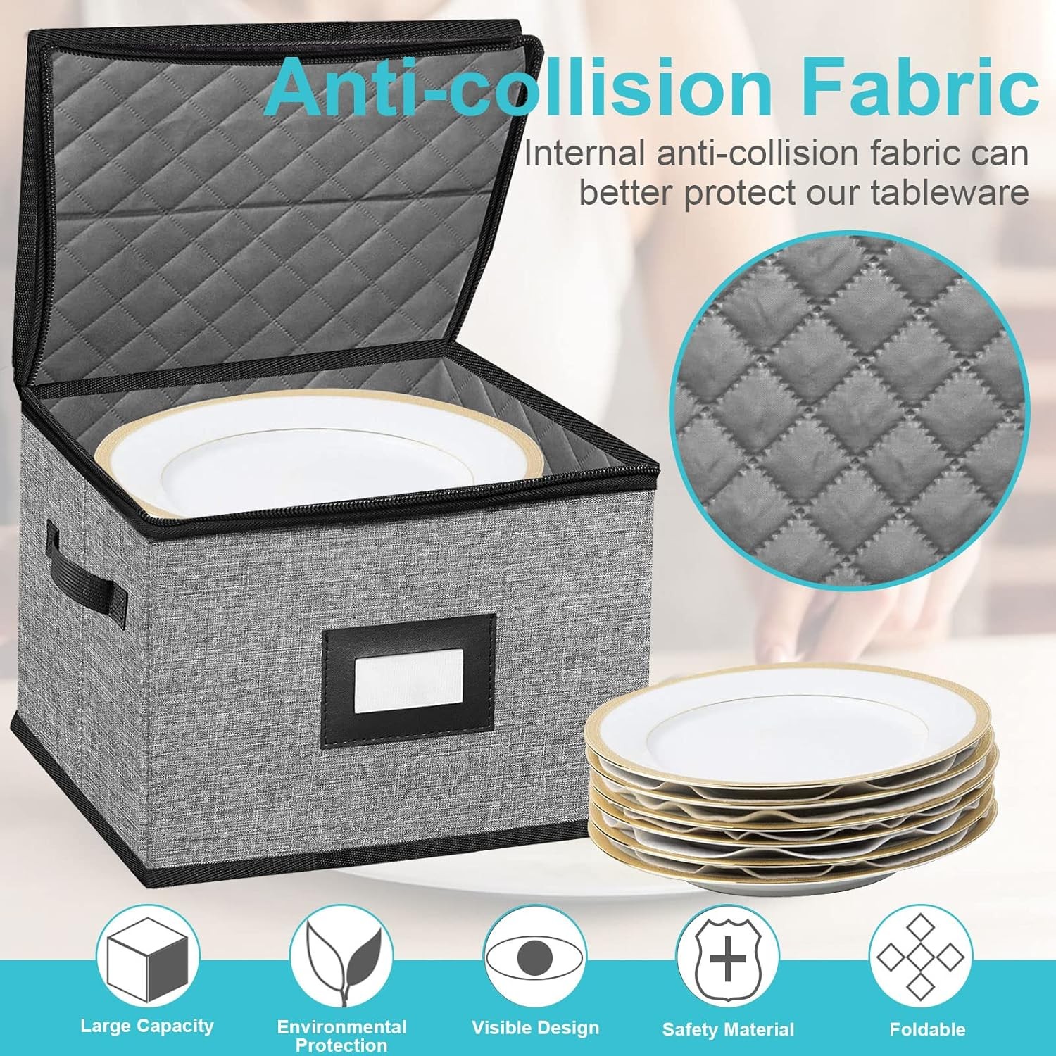 China Storage Containers-Quilted Dish 12in*12in*8in, Dark Grey