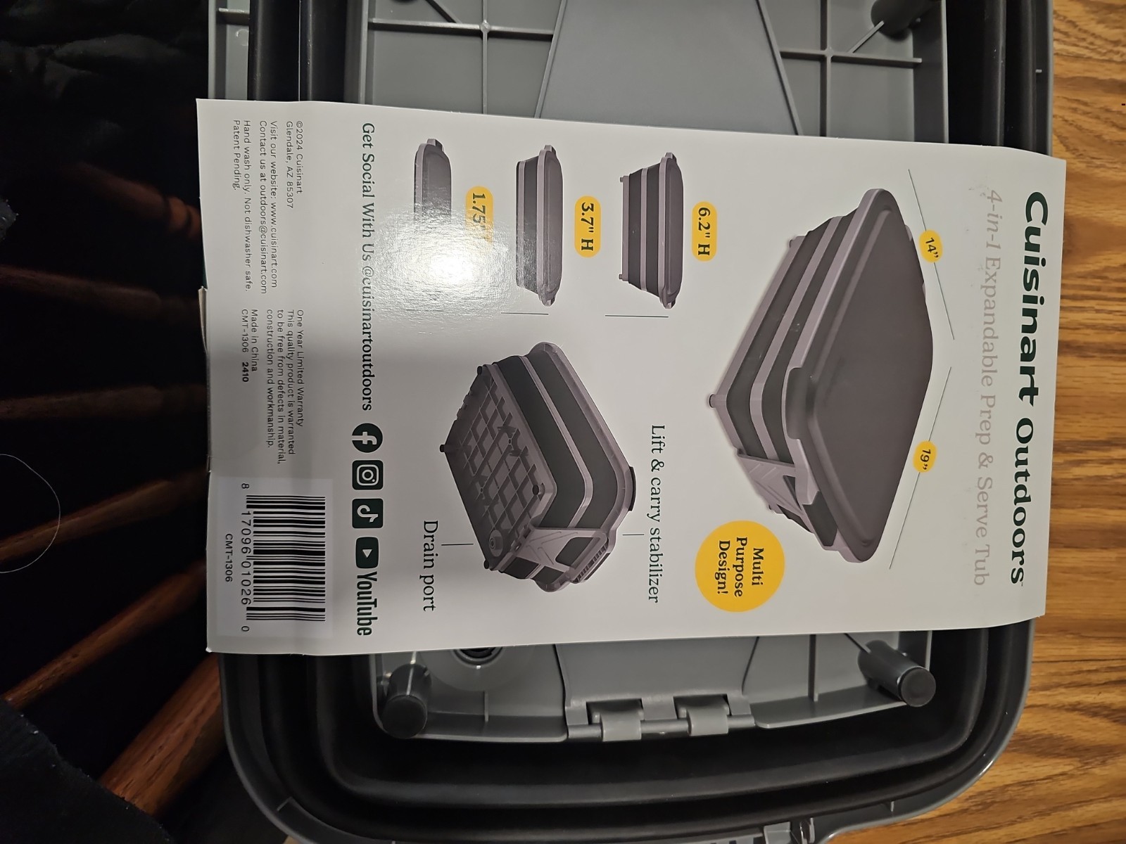 Cuisinart 4-in-1 Expandable Prep and Serve Tub with Removable Drain Port