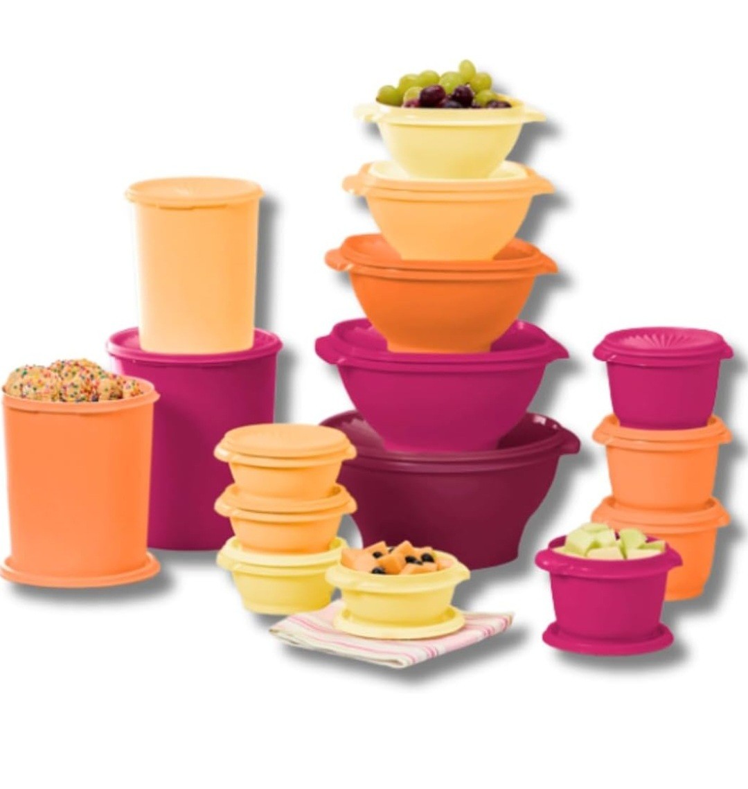Tupperware Heritage Collection 16 Round Containers Set, Snap Lids, Multi-Color