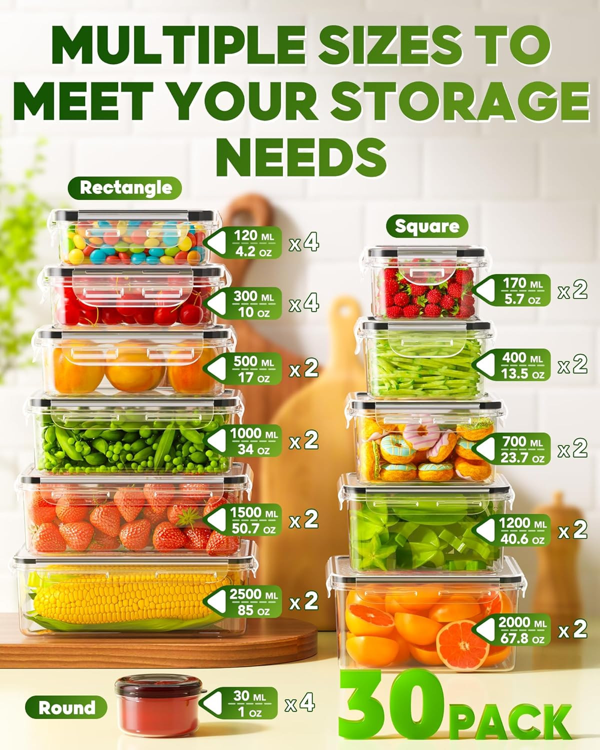 60 PCS Food Storage Containers with Lids, Bpa-Free Plastic Food Containers for K