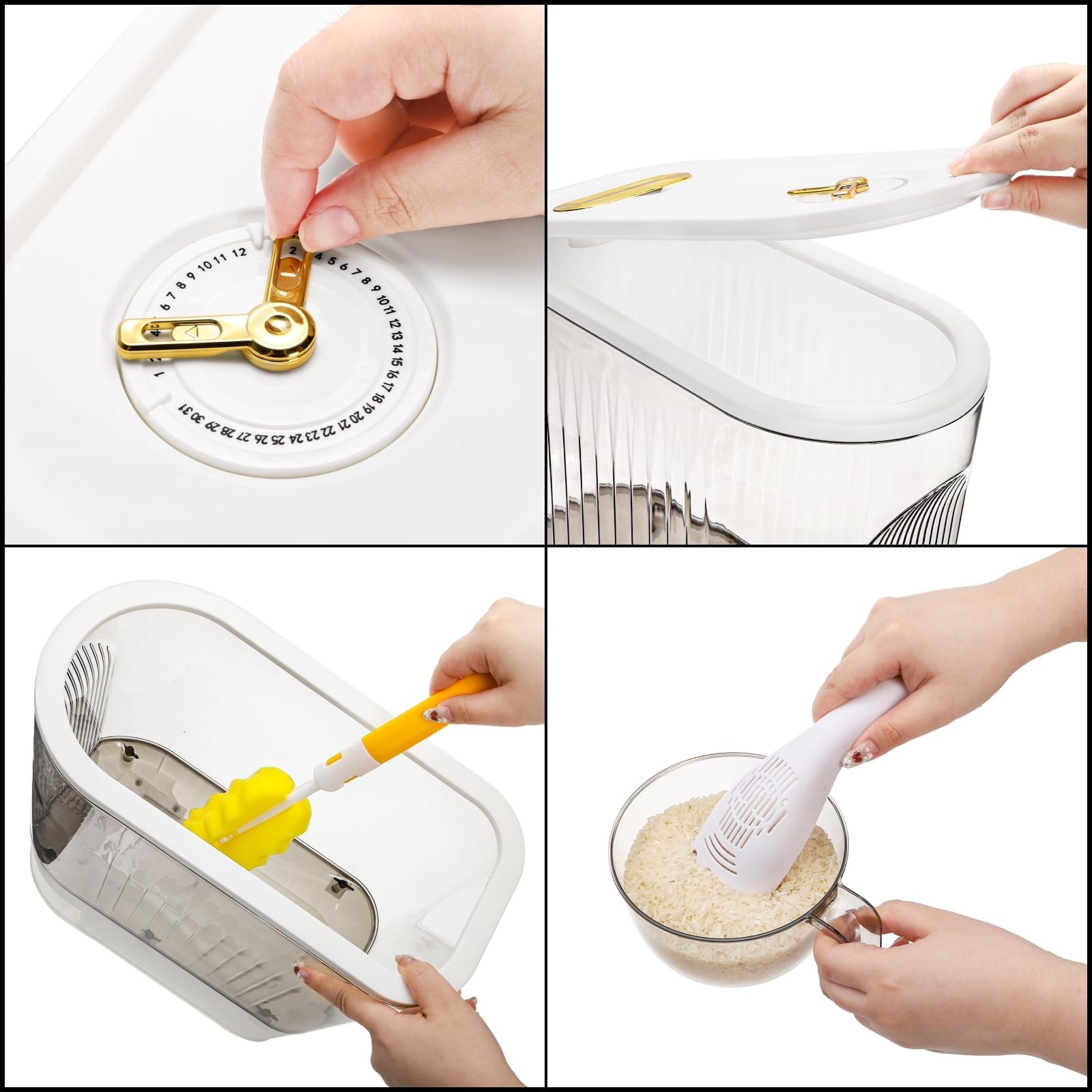 Clear Rice Holder Dispenser, 22 Lbs Large Grain Storage Container with Measur…