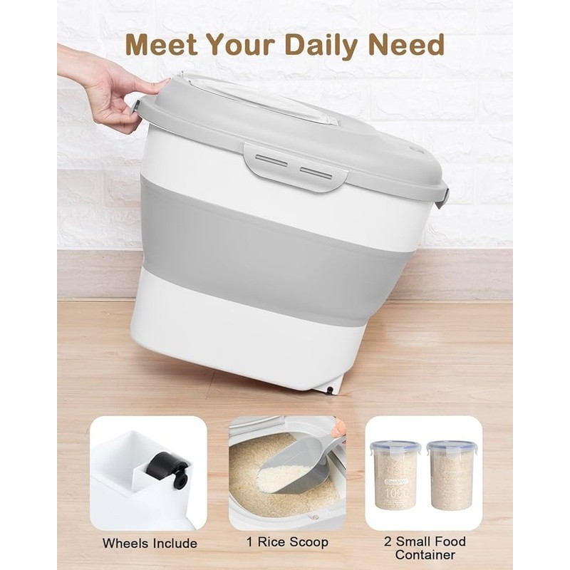 Extra Large Airtight Rice & Pet Food Storage Container W/ Wheels & Accessories