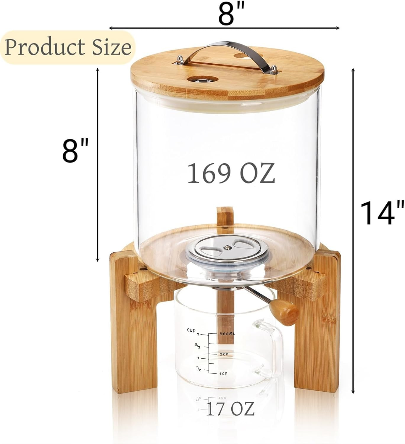 5L Glass Rice Dispenser with Bamboo Stand & Airtight Food Storage Bin