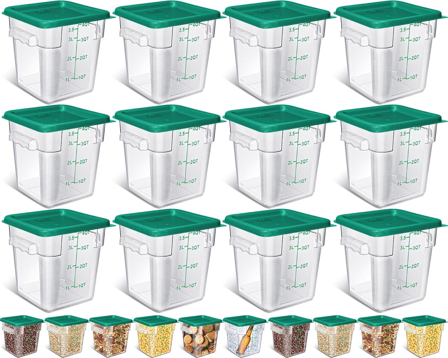 12 Pcs 4 Qt Commercial Food Storage Containers with Lids Restaurant Square Airti