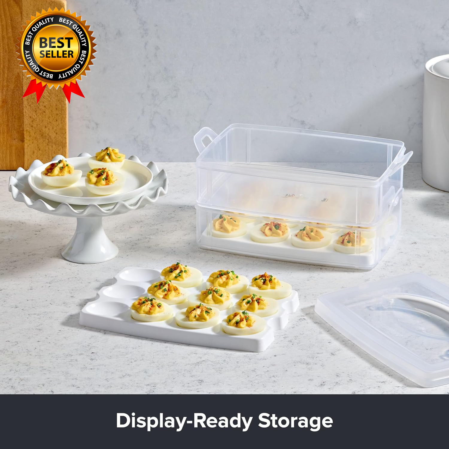 (2-Layer, 24 Eggs) Plastic Detachable Deviled Egg Carrier Storage