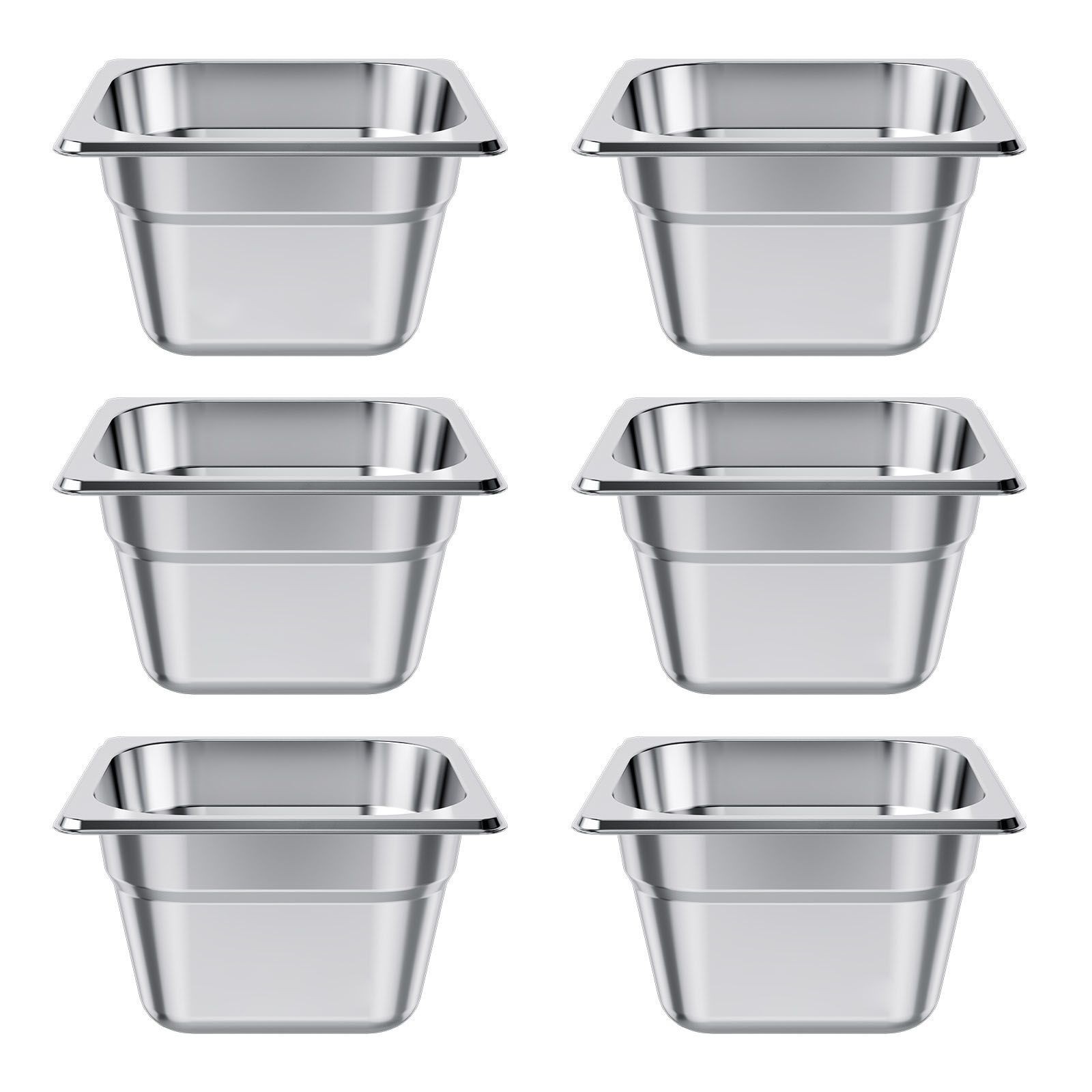 6 Pack 1/6 Size 4in Stainless Steam Pans for Home
