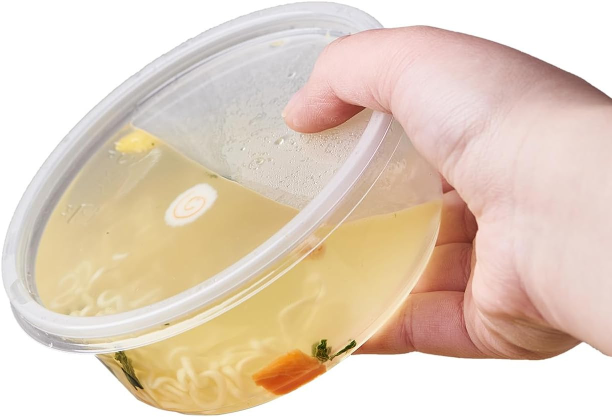 [50 Set – 8 Oz. Plastic Deli Food Storage Containers with Lids Disposable Clear