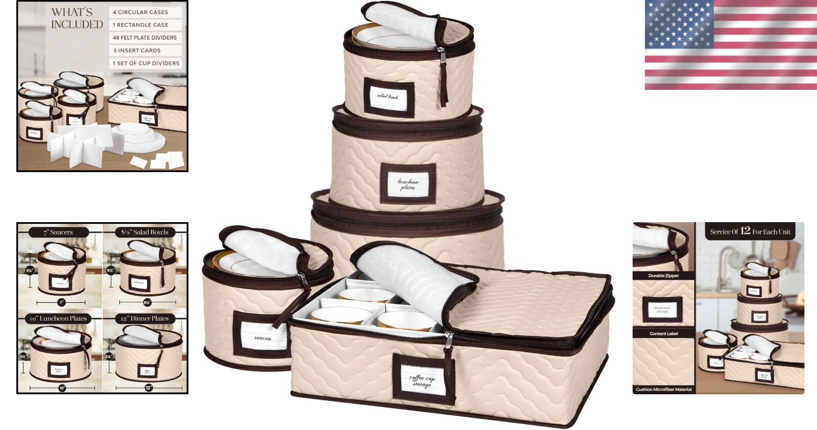 5-Piece Quilted Microfiber China Storage Containers for Safe Dinnerware Storage