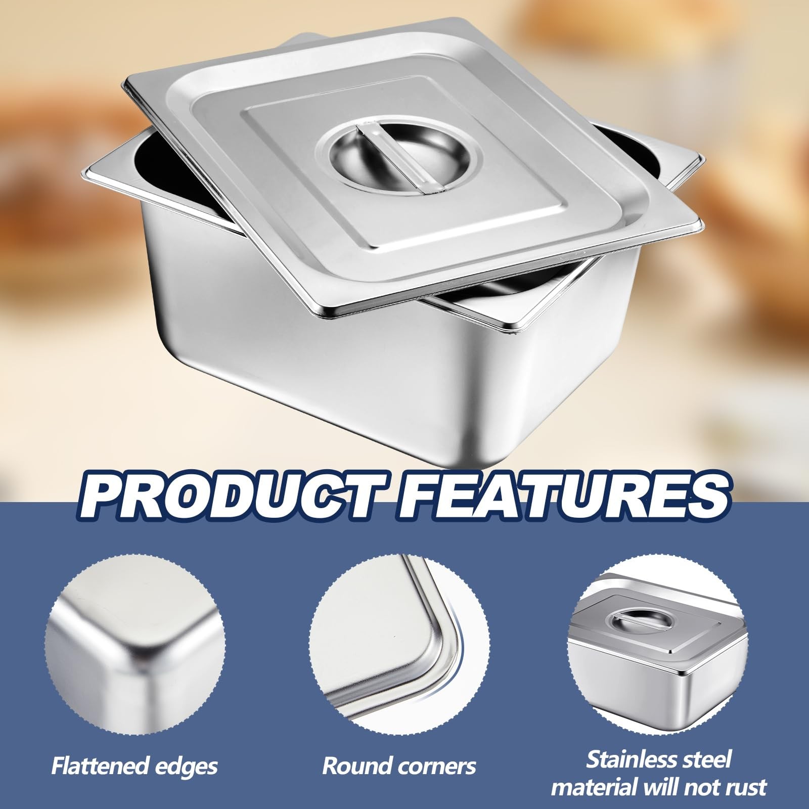 2 Pack Stainless Steam Hotel Pan with Lid, 1/2 Size x 4 Inch Deep Steam Table…