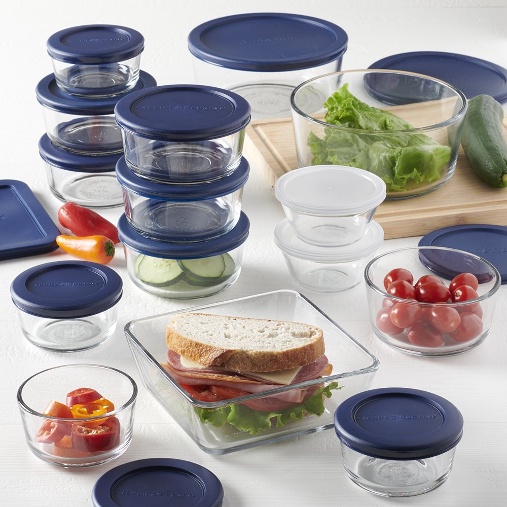 Clear Glass Food Storage Containers Set with Lids Preparing Boxes Bins 30 Piece