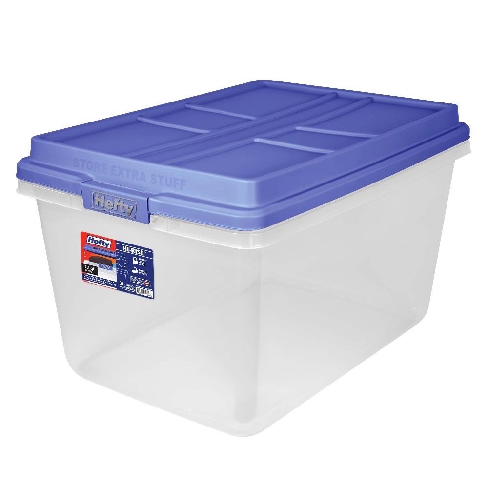 Clear Storage Bin with Blue Latching Lid 72 Quart Latched Container for