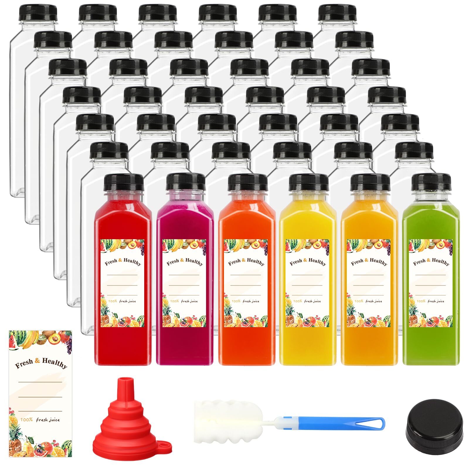42pcs 16oz Plastic Juice Bottles With Caps Refrigerator Juice Container With Lid