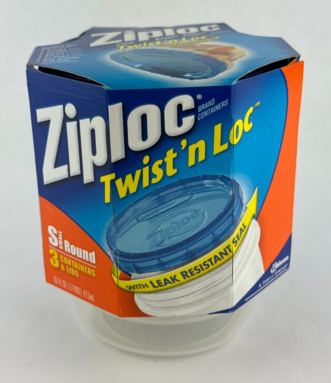 Ziploc Twist n Lock Loc 3 Pack Small Round Plastic Containers Lids 16 oz NOS