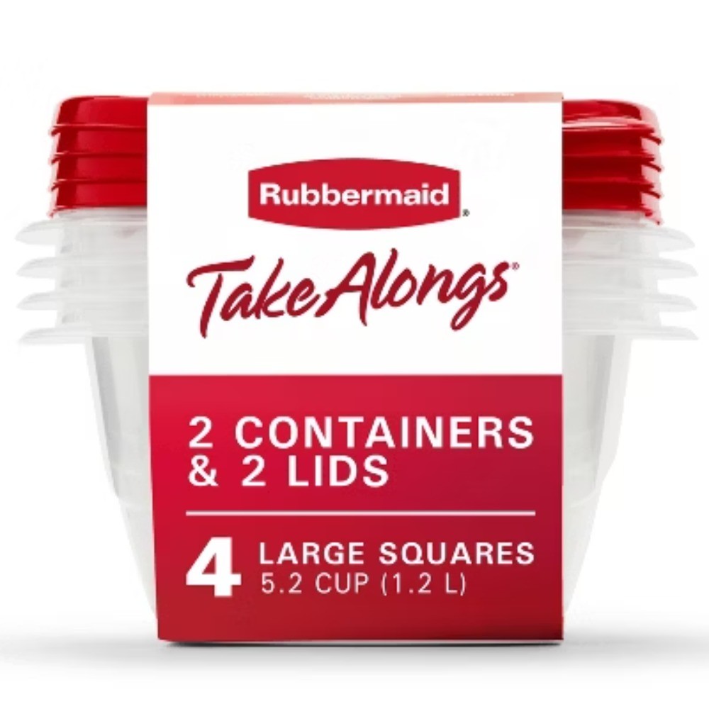 Rubbermaid 4pk 5.2c TakeAlongs Deep Square Food Storage Containers Ruby Red