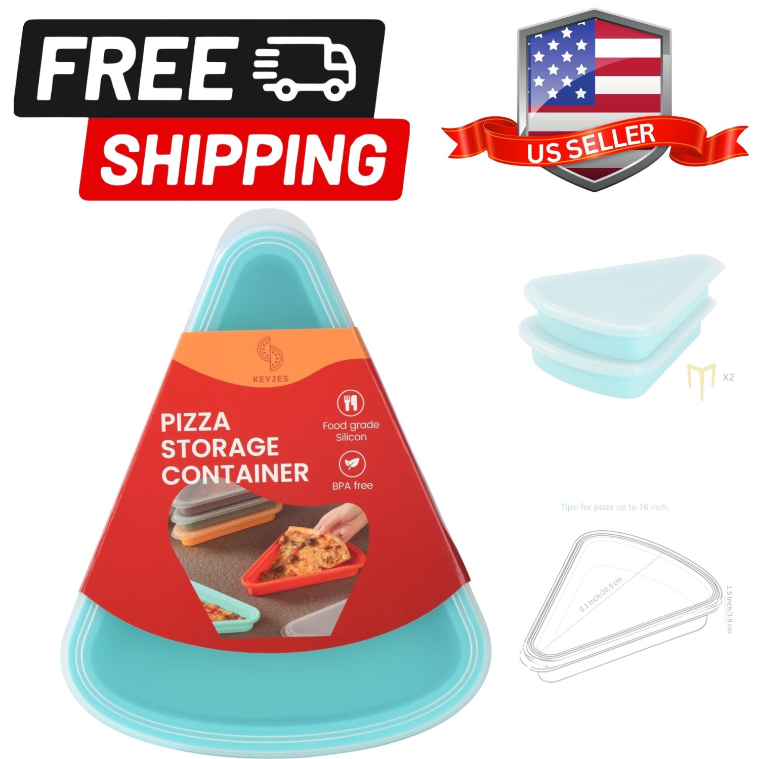 2-Pack Reusable Silicone Leftover Pizza Slice Storage Container with Air-tigh…