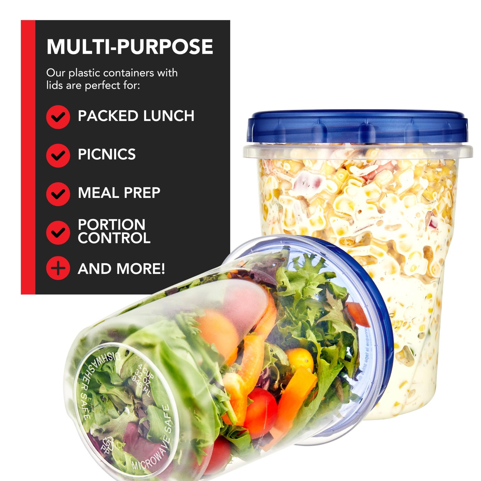 32oz Plastic Containers with Twist Top Lids 6 Pack, Quart Freezer Containers …