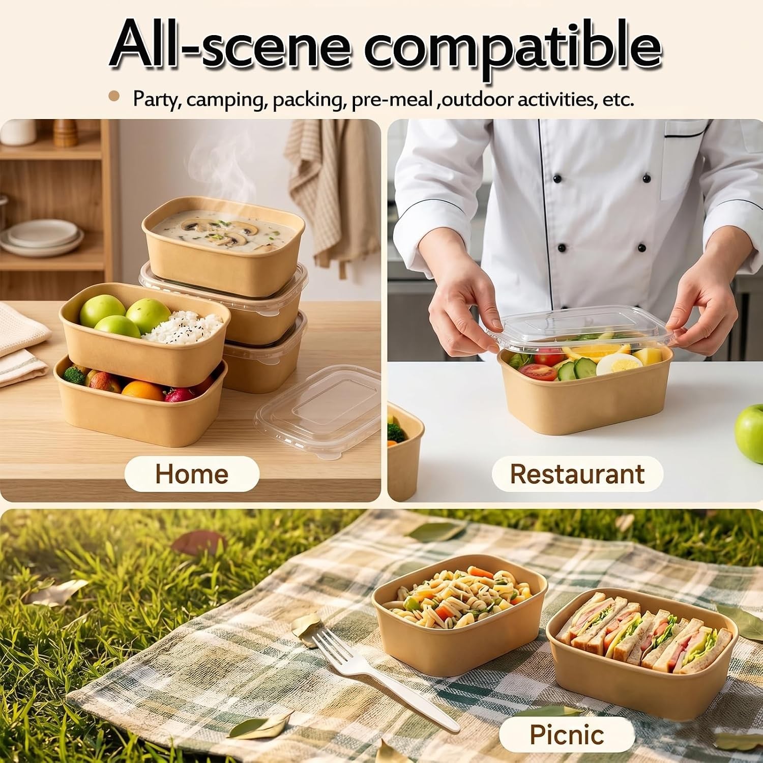 50 Pack 25Oz Disposable Meal Prep Containers With Lids and Forks-Disposable