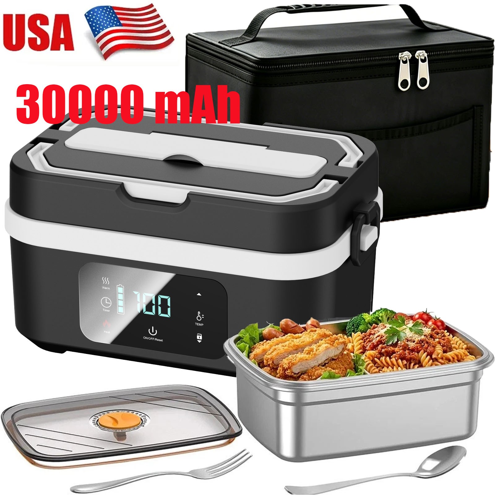 30000mAh Heated Lunch Box Cordless Electric Lunch Box Rechargeable for Work