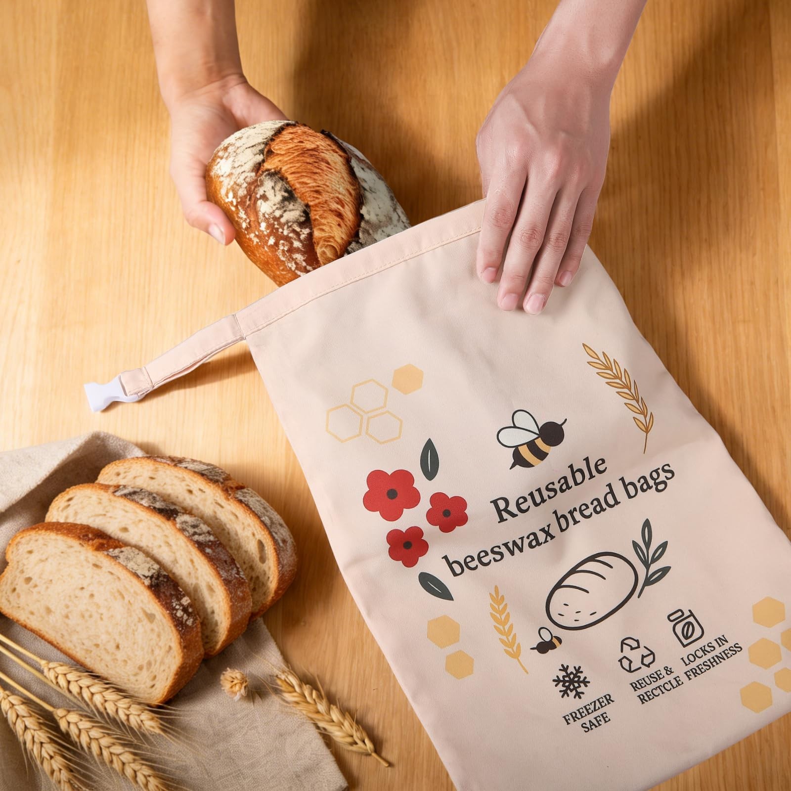2 Pack Beeswax Bread Bags for Sourdough Homemade Bread, XL Reusable Bread Sto…