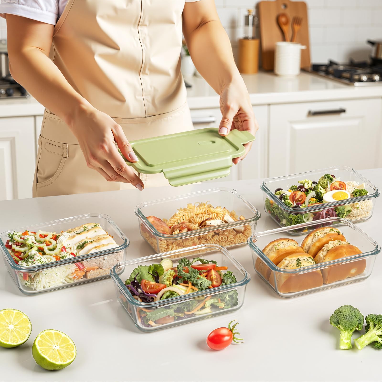 5 Pack 25oz Glass Meal Prep Containers with Vent Lids, Borosilicate Glass Foo…