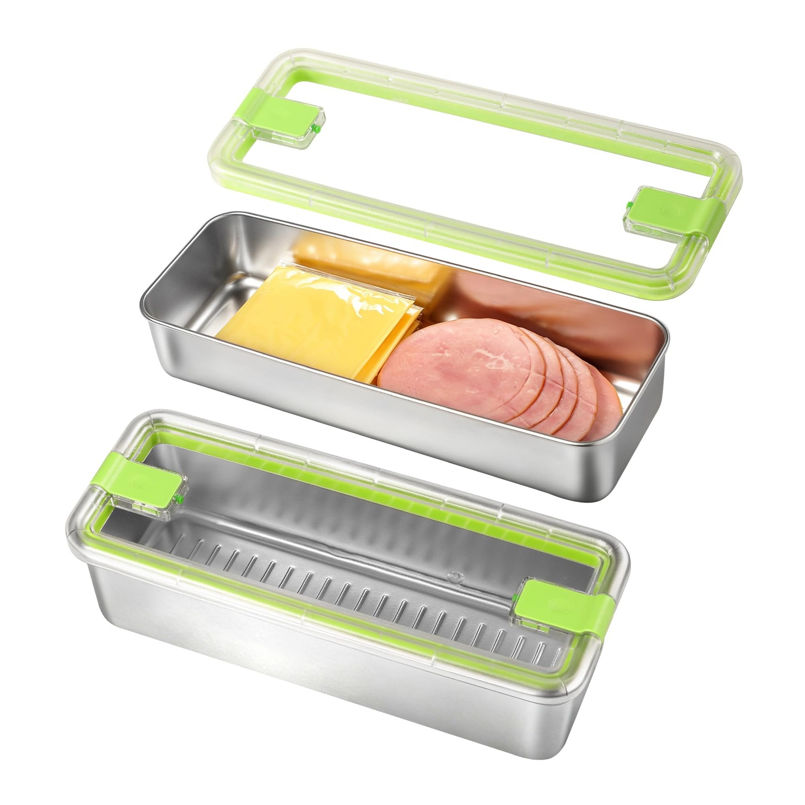 Bacon Container for Refrigerator 2 Pack 304 Stainless Steel Saver Deli Meat S…
